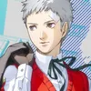 A white-haired Japanese highschool boy with a red vest and black tie