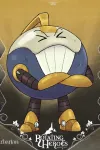 A round metal being with gold and blue plating