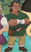 A bulky elf wearing a green tunic and brown pants.
