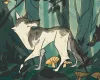 A young white-and-grey colored wolf